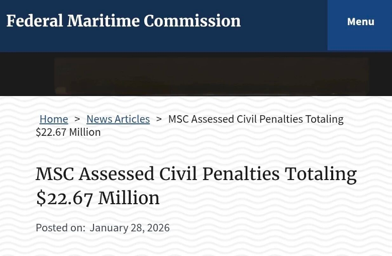 剛剛,地中海航運被罰2267萬美元